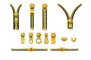 Golden zipper elements on a gradient background