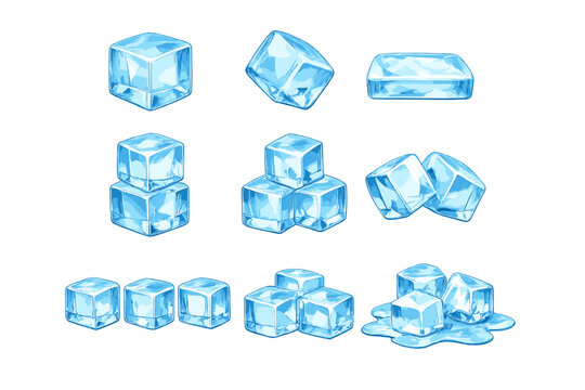 Various Ice Cubes and Melting Ice