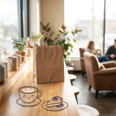 Cozy caf&eacute; atmosphere with coffee, cake, and happy customers in a warm interior