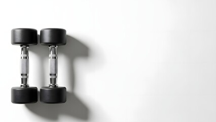 Pair of black dumbbells on white background for fitness and exercise
