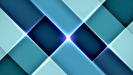 Abstract blue green geometric background with modern square shapes and glowing neon light effect. Vector illustration for business presentations, technology, wallpaper, banners, and digital design