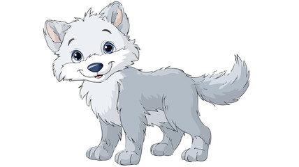 Adorable Cartoon Baby Wolf Vector with Outline on White Background