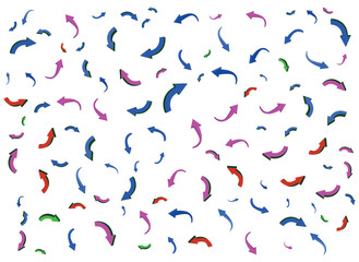 Colorful curved arrows scattered across a white background showing directional flow