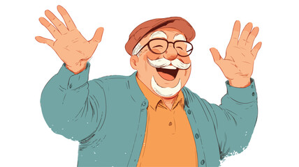 Cheerful Grandfather Waving Cartoon Vector Illustration