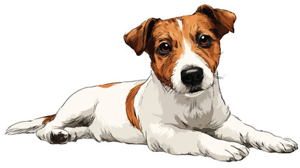 Cute Cartoon Rescue Dog on White Background with Outline Vector Illustration