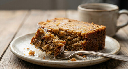 Macro photography of a fork taking a bite of cake