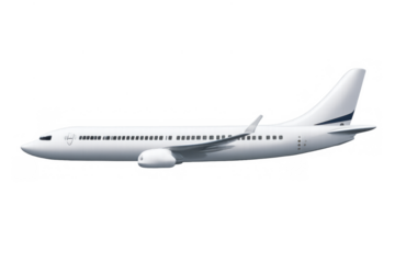 White passenger airliner flying, transportation, travel, aviation, and global connection concept, with a transparent background