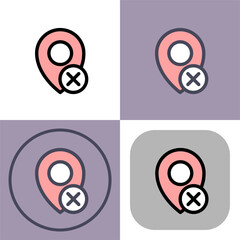 This icon symbolizes the removal or cancellation of a location marker- ideal for navigation apps or maps. It is a simple yet effective visual representation of deleting a saved location.
