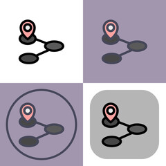 This versatile icon set depicts a map pin marking a route- ideal for navigation apps- GPS systems- and location-based services. The various styles offer design flexibility.