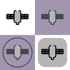 This vector icon depicts a satellite- ideal for apps or websites related to GPS navigation, location tracking, and global positioning systems. It's a simple yet effective visual representation of.