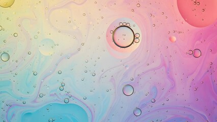 Pastel Oil and Water Abstract Background with Bubbles