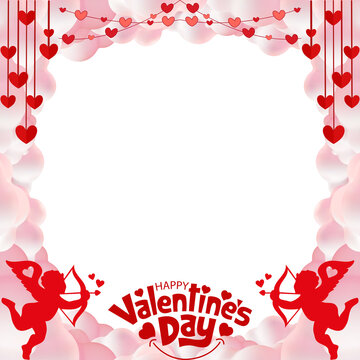happy valentine day frame post social media template with transparent background, product ecommerce frame 1:1, ig post, 