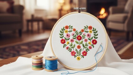 Floral Heart Embroidery Hoop Craft Cozy Home Decor