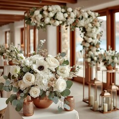 Romantic wedding arch with roses arrangement high resolution picture