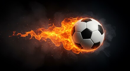 Fototapeta premium Soccer ball on fire with flames and smoke moving fast