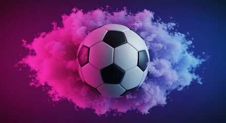 Fototapeta premium Soccer ball surrounded by colorful smoke