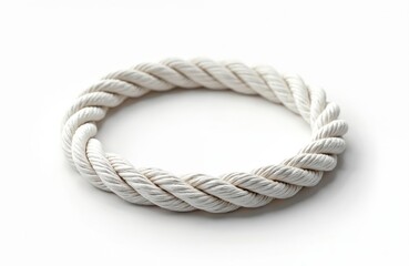 Obraz premium Thick white rope forms a perfect loop isolated on a clean white background. The twisted strands create a distinct texture and pattern for design use. It is a strong and reliable material.