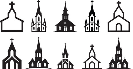 Ten black and white church building with crosses on