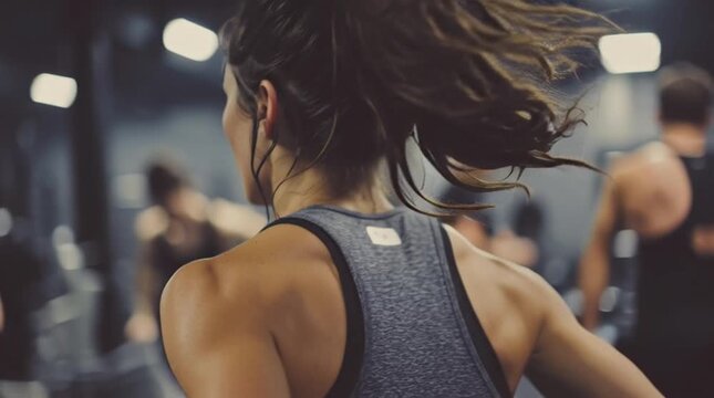 Woman exercising at the gym profile portrait with focus on determination