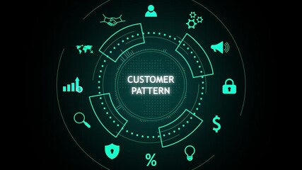 Futuristic digital interface with icons representing customer patterns. - Powered by Adobe