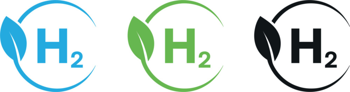 Vector Illustration of Green Hydrogen Energy Logos with Leaf and H2 Symbols