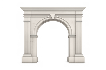 Classical white stone archway portal with columns, creating an architectural entrance frame design on transparent background