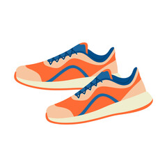 A pair of sneakers for gym workout, running, fitness, athletic activity in a blue and orange colors. Flat vector illustration isolated on a white background.