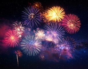Vibrant Fireworks Explosion in Night Sky.