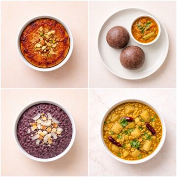 indian traditional food
chhena poda
ragi mudde with sambar
chak hao kheer
khar