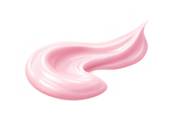 Pink cosmetic cream swirl forming a glossy swatch, showing skincare product texture on transparent background