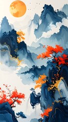 Serene Mountain Landscape with Vibrant Trees.