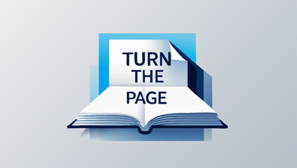 Motivational phrase on open book turning the page