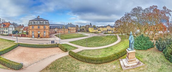 Front aerial view of Schloss Arolsen baroque palace in Bad Arolsen