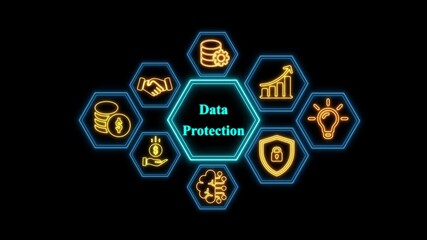 Data Protection Hexagon Icons Neon Glow security cybersecurity