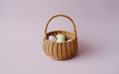 Happy easter sunday basket with easter eggs and bunny inside