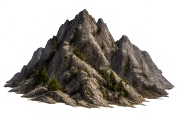Mountain peaks and rocky landscape render with sparse green vegetation, isolated high alpine terrain