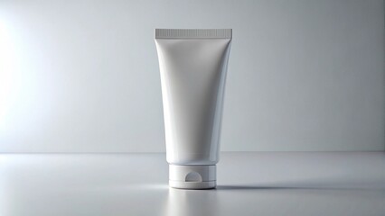 White mockup cosmetic tube flat perspective, empty label area, clean modern composition.
