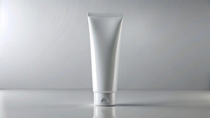 White mockup cosmetic tube standing upright, blank surface, realistic studio lighting, premium look.