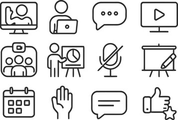 Online education and virtual meeting icons collection
