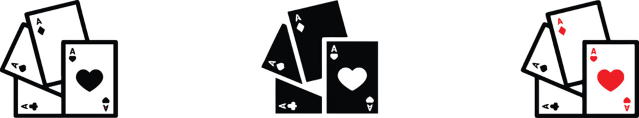 Playing cards including ace of hearts and spades icons