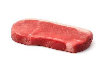 Raw beef cutlet showing red muscle and white fat, a healthy protein ingredient for various meals, on transparent background