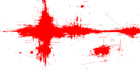Red ink splat and splashes of paint create a grunge blood splatter texture with watercolor spots and spray stains on a vector art backdrop for a red design illustration pattern
