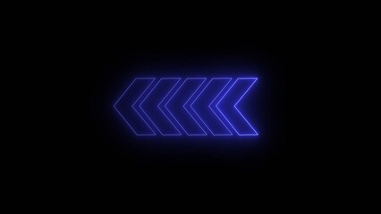 A series of glowing blue neon arrows pointing left against a black background