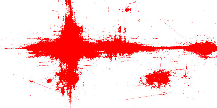 Red ink splat and splashes of paint create a grunge blood splatter texture with watercolor spots and spray stains on a vector art backdrop for a red design illustration pattern