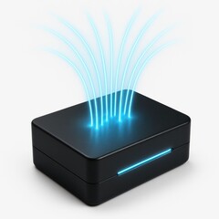 Futuristic Black Hub with Glowing Blue Signal Lines Emitting