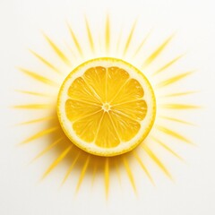 Bright Lemon Slice Radiating Immunity with Vibrant Yellow Rays for Fresh and Healthy Lifestyle Imagery
