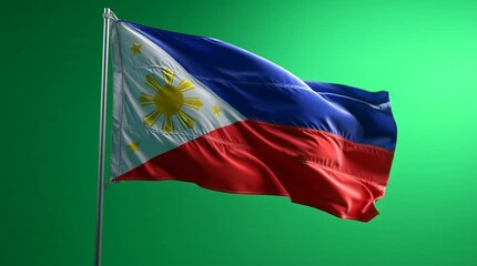 Philippine flag waving against green backdrop symbolizing independence