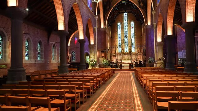 Peaceful and majestic interior of St Mary&rsquo;s Cathedral in Perth at night