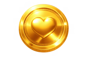 Gold coin featuring heart symbol for love, luck, wealth, and valentine's day romance concepts