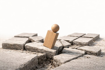 Having the ground pulled out from under one's feet. Losing your footing. A symbolic concept and illustration using granite slabs. For therapy and training. Copyspace.